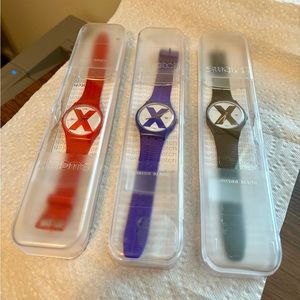 Swatch watch “X-rated two” set of red, purple and black unisex watches with case